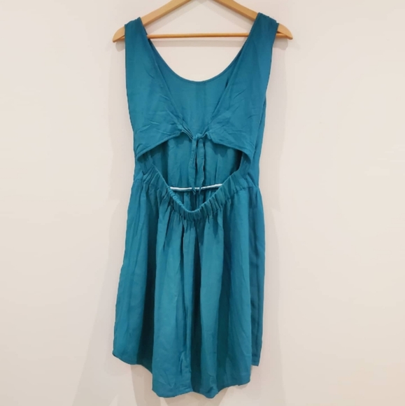 Mango Casual Teal Summer Dress w/ Back Tie Detail - Picture 2 of 5